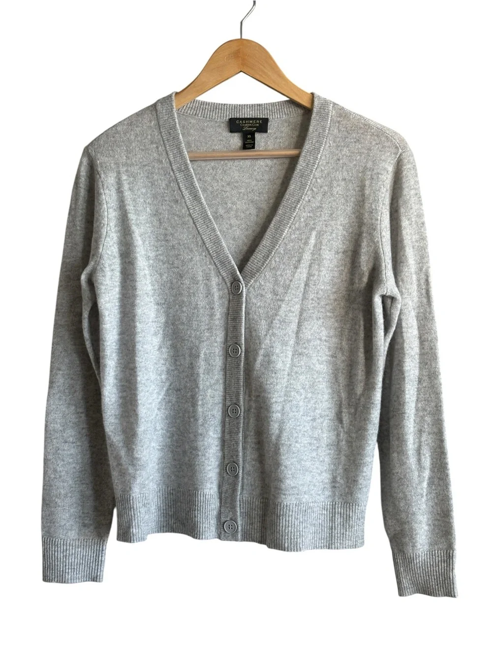Cashmere Charter Club Luxury Gray V-neck Cardigan Size XS 100% Cashmere